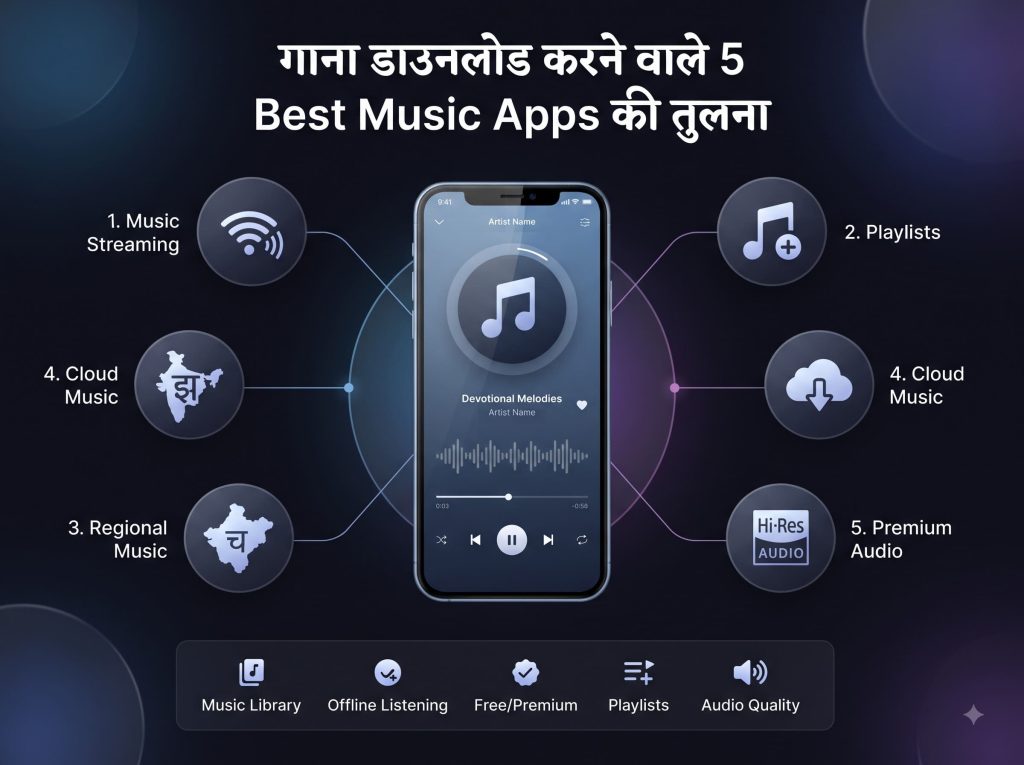 गाना डाउनलोड करने वाले 5 Best Music Apps की तुलना